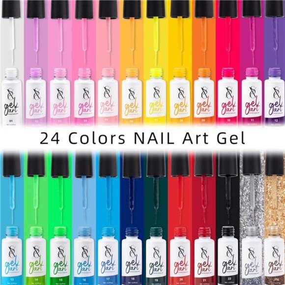Cosmetics 24-Color Gel Liner Set for Nail Art - With Built-in Thin Brush - Picture 2 of 7